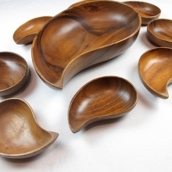 Vintage Mid Century Teak Salad Bowl Set - Picture 2 of 7